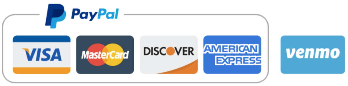 Payment types: PayPal (Visa MasterCard Discover Amex) and Venmo